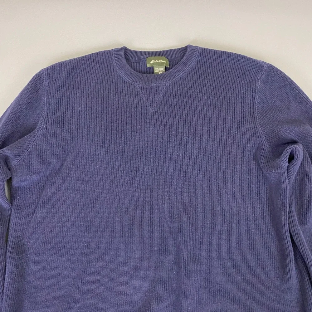 Eddie Bauer Sweater Mens XL Tall Blue Ribbed Knit Pullover Crew Neck 100% Cotton - Picture 4 of 9